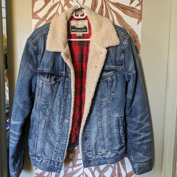 Indigo Flannel Sherpa-Lined Button Front Denim Jacket - Picture 4 of 5